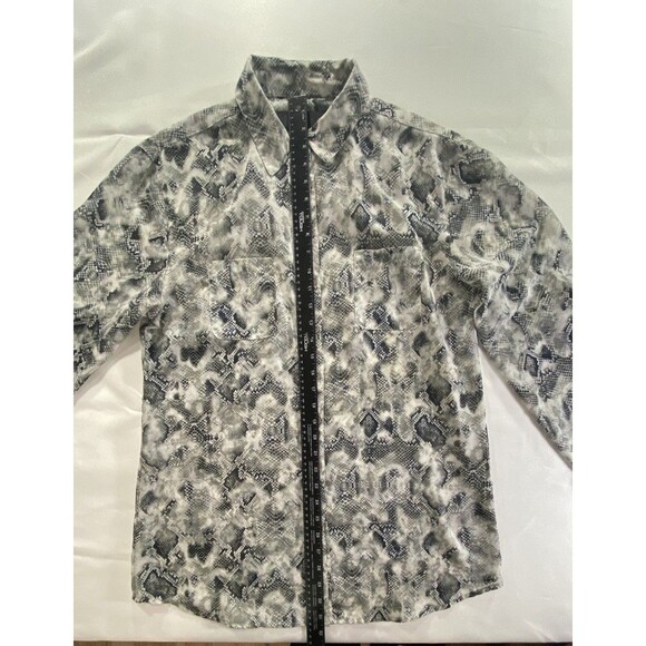 Kardashian Kollection Python Snakeskin Button Up Shirt Blouse Top L Roll Tab - Picture 4 of 6